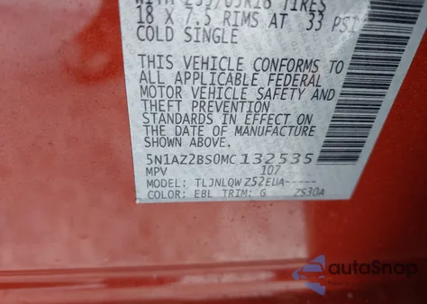 2021 Nissan Murano Sv Intelligent Awd from USA, damaged, VIN 5N1AZ2BS0MC132535